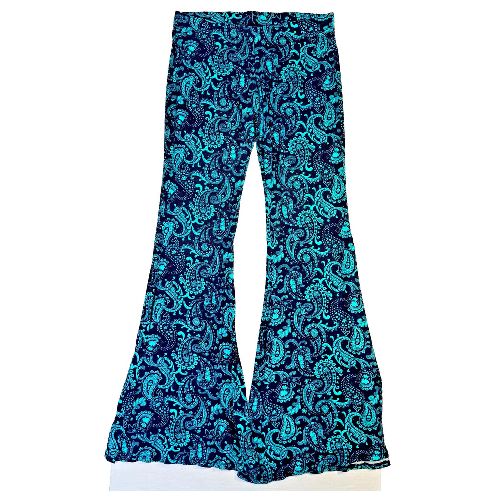 Michael Lauren Flare Leg Low Rise Pants Womens M Teal Navy Blue Paisley Soft